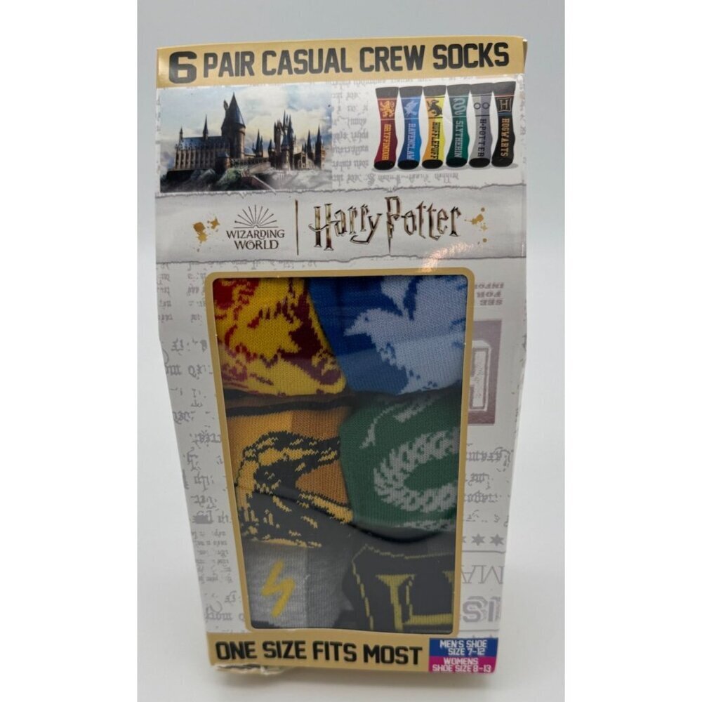 Harry Potter Casual Crew Socks 6 Pair Adult One Size Fits Most Brand New Sealed